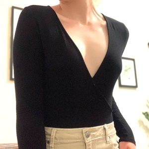 Black V neck bodysuit